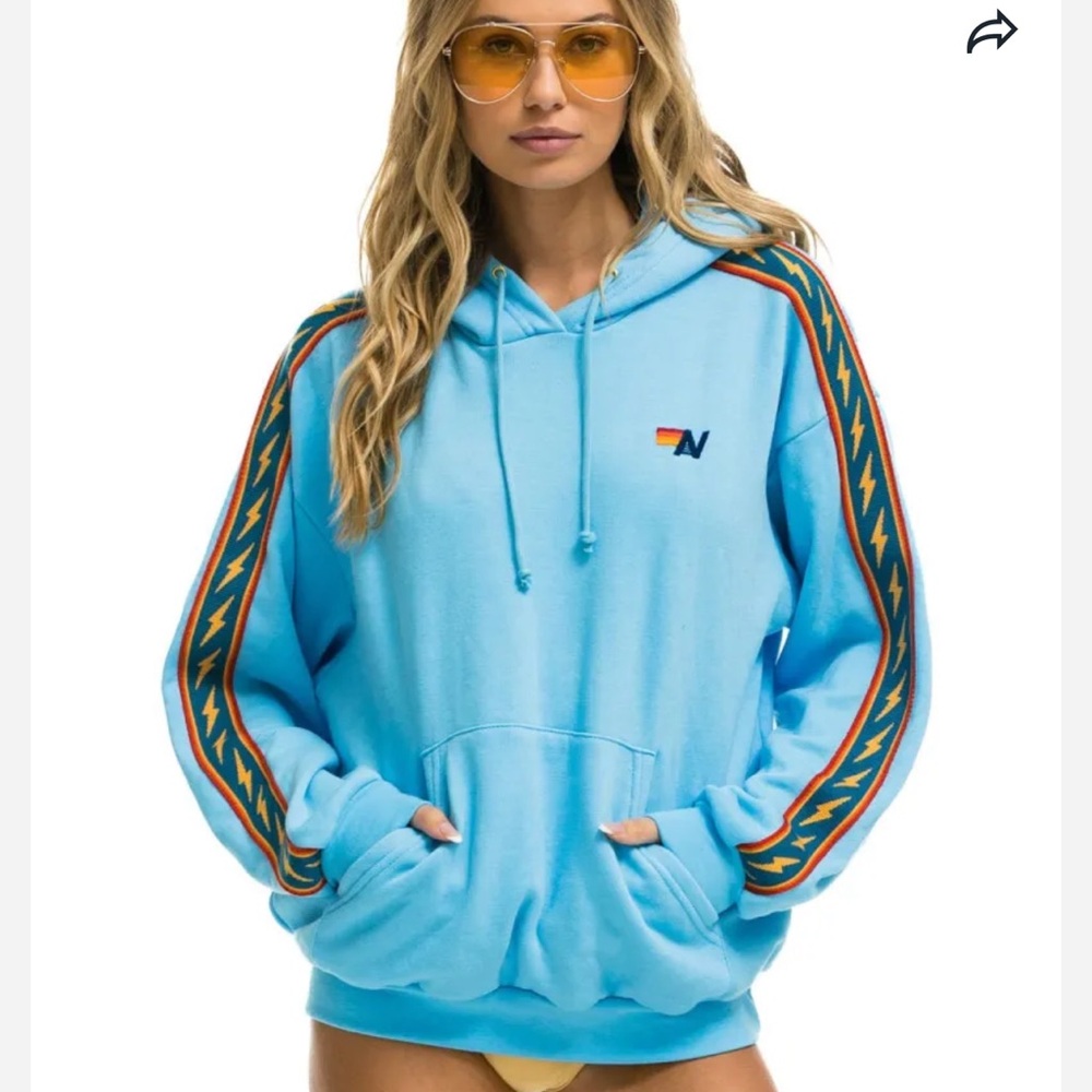 AVIATOR NATION Bolt Striped Relaxed Fit Hoodie Sky